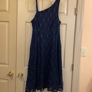 Rabbit‎ Rabbit Rabbit Elegant One-Shoulder Lace Sequin Navy Dress, Size 16